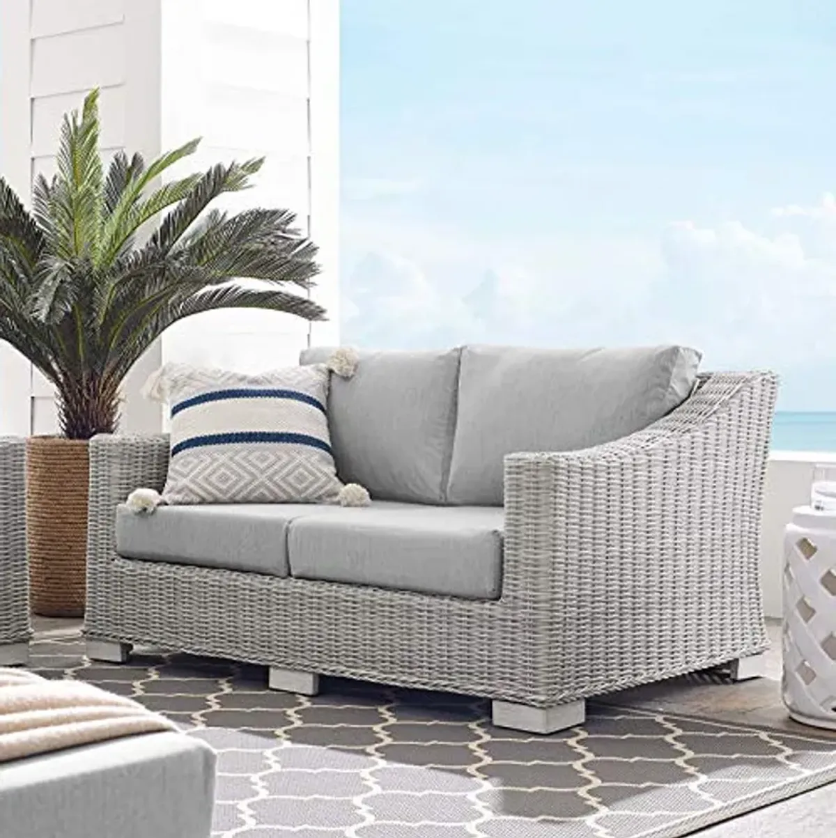 Modway EEI-3973-LGR-GRY Conway Sunbrella Outdoor Patio Wicker Rattan, Loveseat, Light Gray Gray