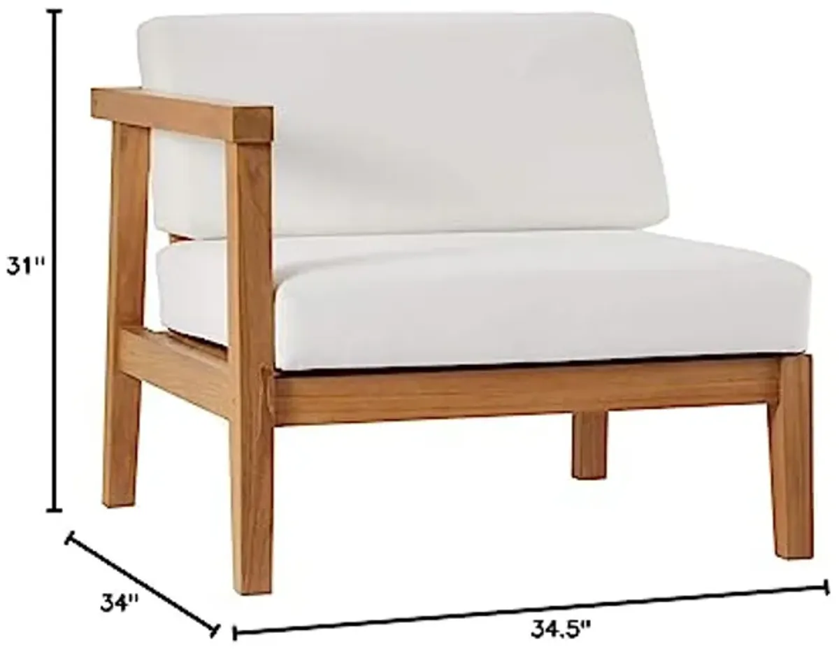 Modway EEI-4128-NAT-WHI Bayport Patio Teak Wood Left-Arm Chair, Natural White