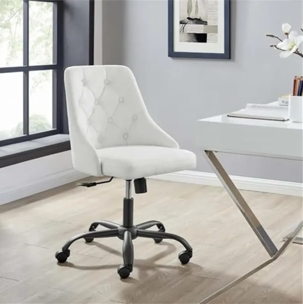 Modway EEI-4369-BLK-WHI Distinct Tufted Swivel Upholstered Office Chair, Black White