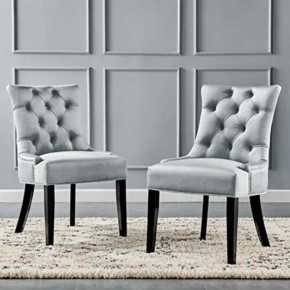 Modway Regent Tufted Performance Velvet Dining Side Chairs-Set of 2, Pack of 2, Light Gray