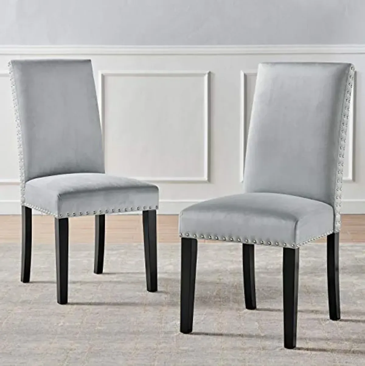 Modway EEI-3779-LGR Parcel Performance Velvet Dining Side Chairs - Set of 2, Light Gray