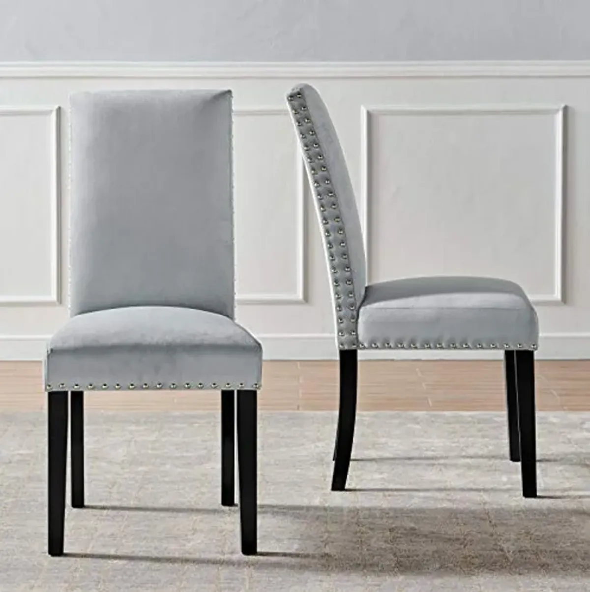 Modway EEI-3779-LGR Parcel Performance Velvet Dining Side Chairs - Set of 2, Light Gray