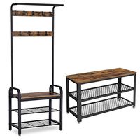 VASAGLE Coat Rack and Shoe Bench Bundle, Industrial Accent Furniture with Steel Frame, Mesh Shelves, for Entryway, Hallway, Easy Assembly, Industrial, Rustic Brown and Black UHSR40B and ULBS73X