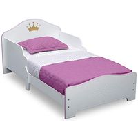 Delta Children Princess Crown Wood Toddler Bed - Greenguard Gold Certified, White/Pink