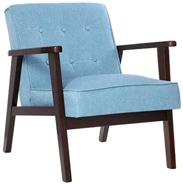 SONGMICS Accent Leisure Chair, Mid-Century Modern Arm Chair with Solid Wood Armrests and Legs, 1-Seat Cushioned Sofa for Living Room Bedroom Balcony Studio, Lake Blue ULAC001Q01