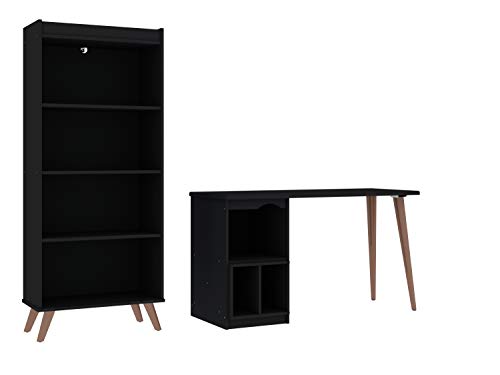 Manhattan Comfort Hampton Modern Home Basic Furniture Office Set with Writing Desk and Bookcase, 2 Piece, Black