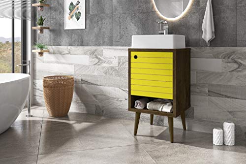 Manhattan Comfort Liberty Mid Century Modern 1 Shelf Bathroom Vanity with Sink, 17.71", Brown/Yellow