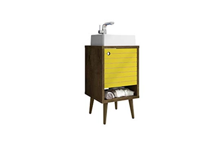 Manhattan Comfort Liberty Mid Century Modern 1 Shelf Bathroom Vanity with Sink, 17.71", Brown/Yellow