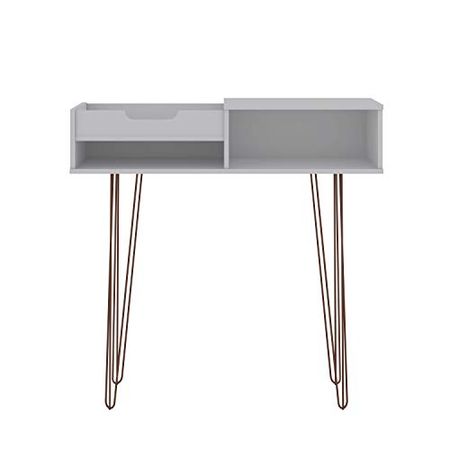Manhattan Comfort Rockefeller Mid Century Modern 3 Compartments Entryway Console with Metal Legs, 39.37", White