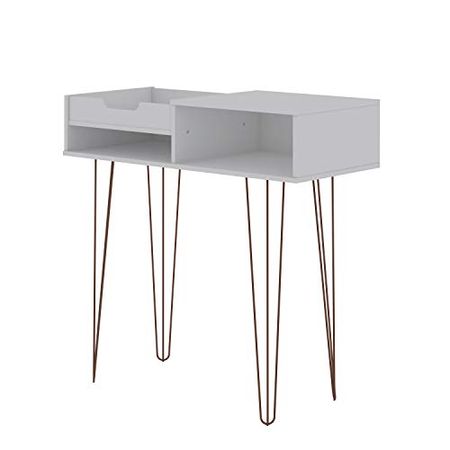 Manhattan Comfort Rockefeller Mid Century Modern 3 Compartments Entryway Console with Metal Legs, 39.37", White