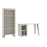 Manhattan Comfort Hampton Modern Home Basic Furniture Office Set with Writing Desk and Bookcase, 2 Piece, Off White