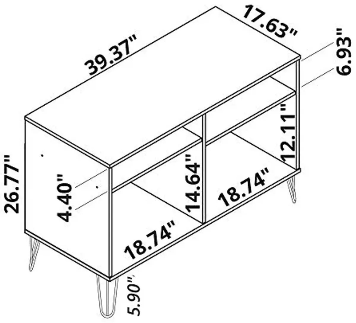 Manhattan Comfort Rockefeller 6-Piece Mid Century Modern Living Room Set with Durable Metal Legs-TV Stand, Tall Bookcase, Console, Floating Shelves, White