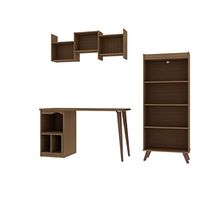 Manhattan Comfort Hampton Modern Home Basic Furniture Office Set with Writing Desk, Bookcase, and Floating Wall Décor Shelves, 3 Piece, Maple Cream
