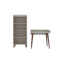Manhattan Comfort Hampton Modern Home Basic Furniture Office Set with Writing Desk and Bookcase, 2 Piece, Off White