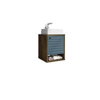 Manhattan Comfort Liberty Mid Century Modern 1 Shelf Floating Bathroom Vanity with Sink, 17.71", Brown/Aqua Blue
