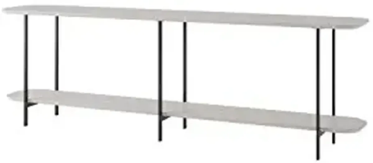 Manhattan Comfort Celine Mid Century Modern 2 Shelves Side Table Console, 70.86", Off White