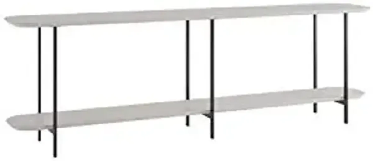 Manhattan Comfort Celine Mid Century Modern 2 Shelves Side Table Console, 70.86", Off White