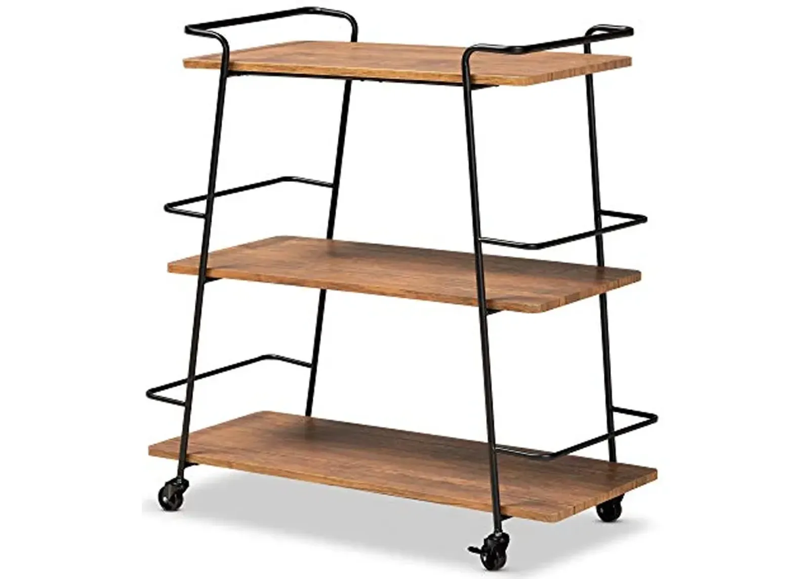 Baxton Studio Bernard Rustic Industrial Black Metal and Walnut Finishe Wood 3-Tier Mobile Wine Bar Cart