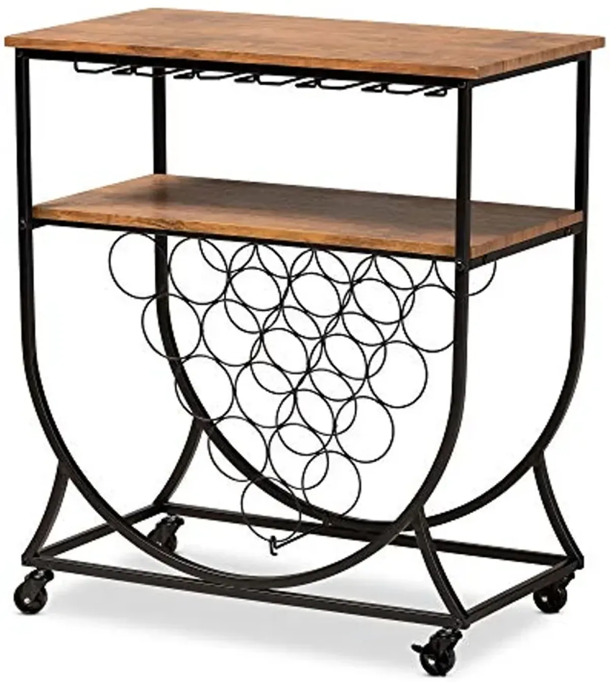 Baxton Studio Black Metal and Walnut Finished Wood Mobile Wine Bar Cart