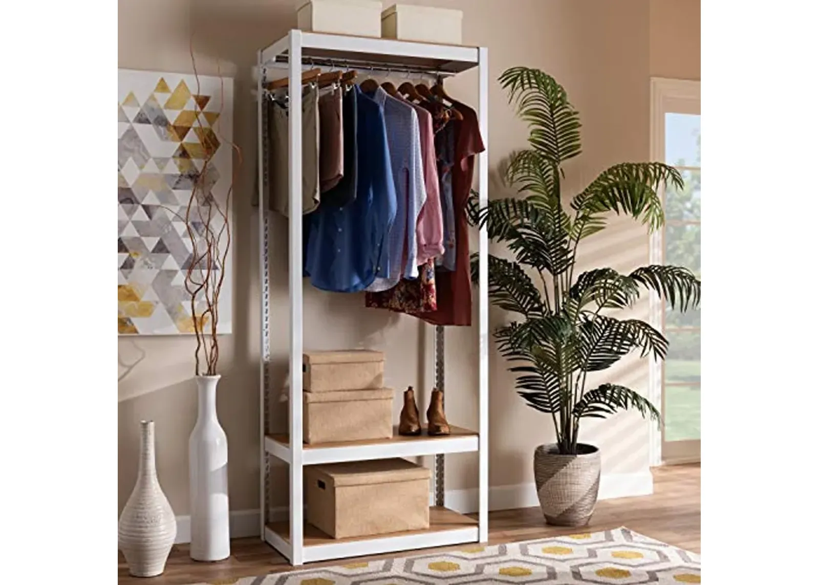 Baxton Studio Elton Modern and Contemporary White Finished Metal 3-Shelf Free-Standing Closet Storage Organizer