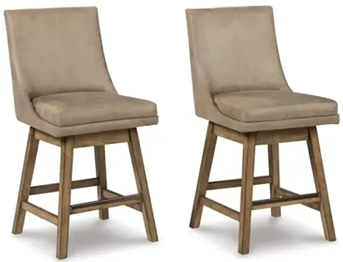 Signature Design by Ashley Tallenger Upholstered Counter Height Barstool, Set of 2, Beige