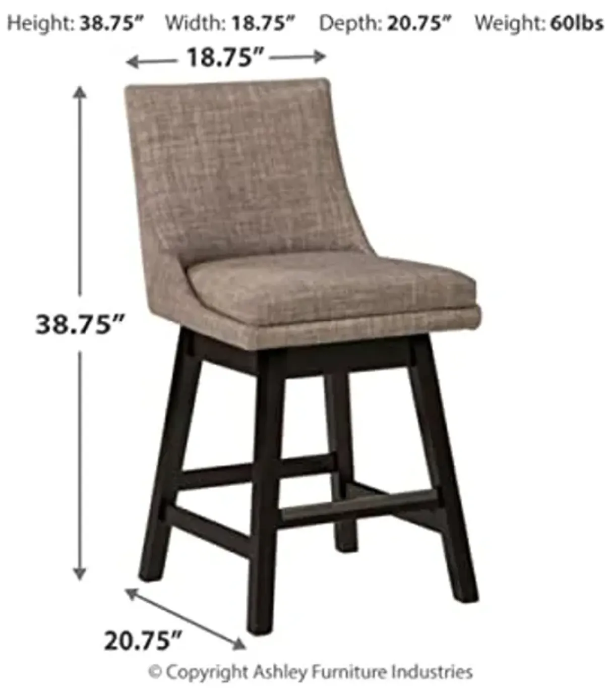 Signature Design by Ashley Tallenger 25" Upholstered Swivel Counter Height Barstool, 2 Count, Light Gray