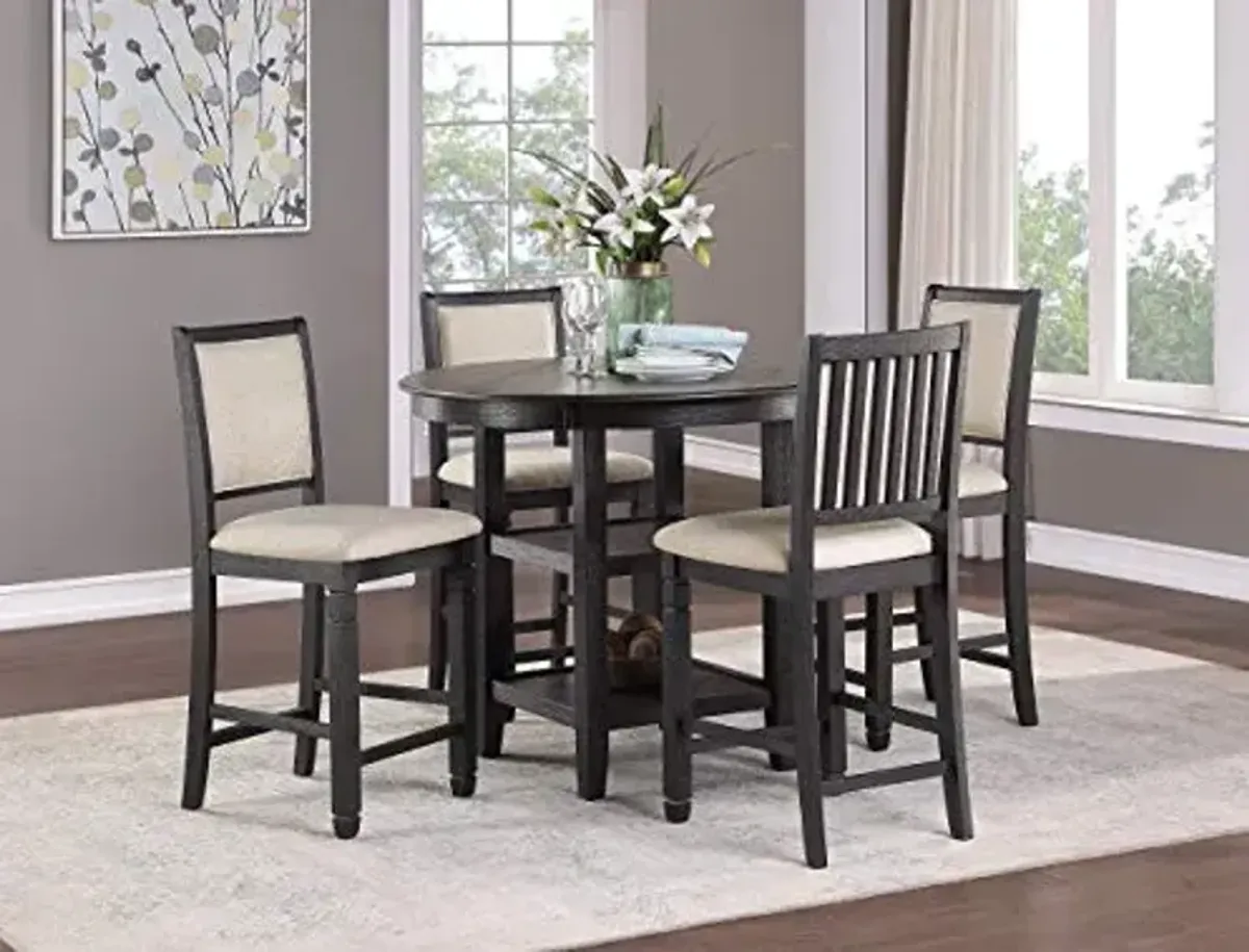 Lexicon Braun 5 Piece Counter Height Dining Table Set, Counter Height Dining Room Set for 4, Including 1 Round Kitchen Table and 4 Beige Fabric Upholstered Chairs, Brown/Black