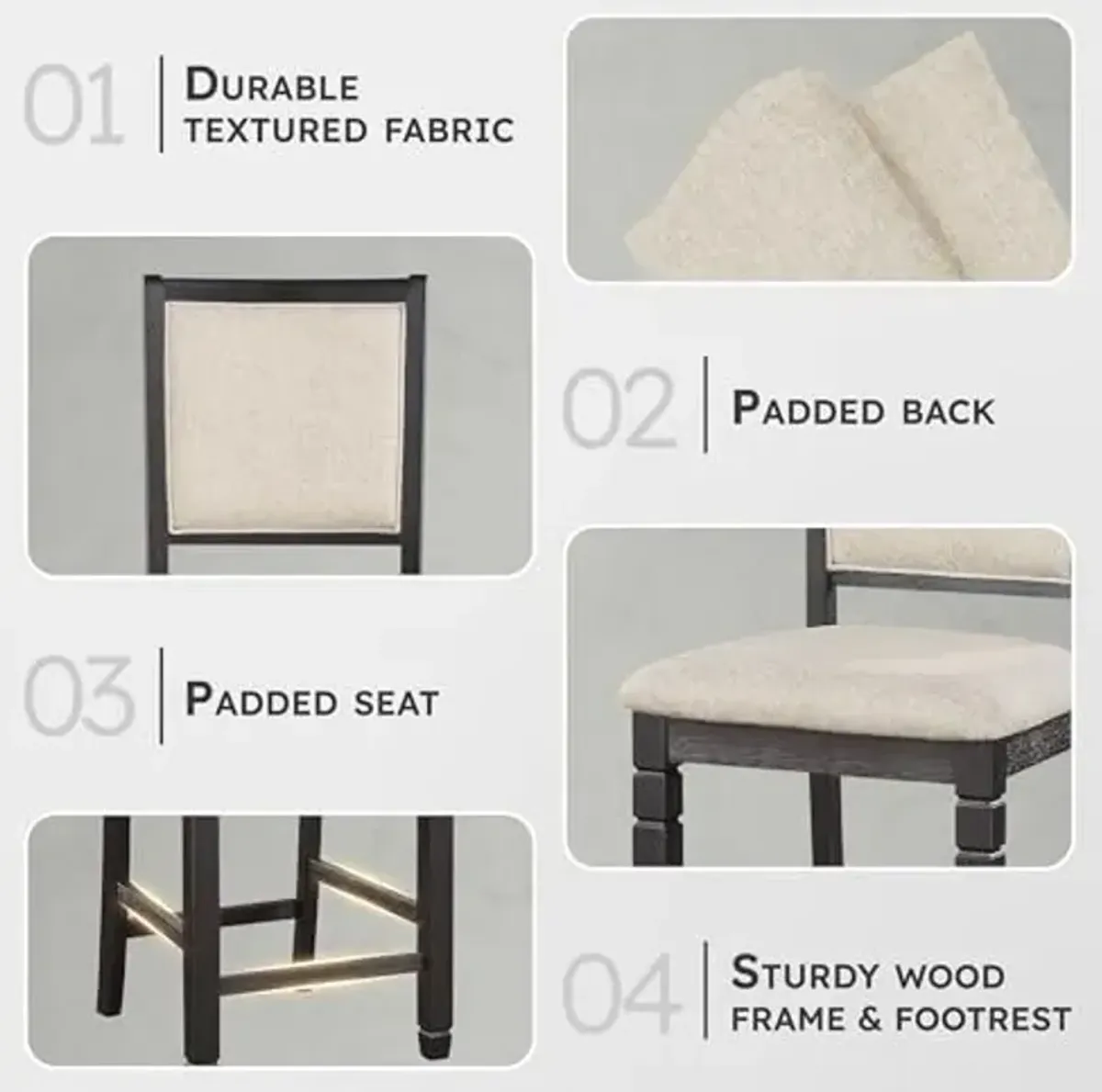 Lexicon Braun Wood Dining Room Counter Height Bar Stool Set of 2, Farmhouse Dining Chairs Set of 2, Traditional Armless Kitchen Chair, Solid Wood Frame, Padded, Easy Assembly - Black