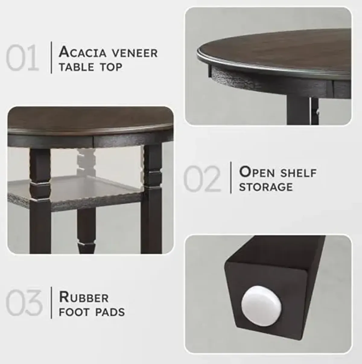 Lexicon Braun 47.5 Dia. Round Dining Table - 30.5" High Round Small Kitchen Table for 2-4, Solid Wood Frame for Small Dining Room, Storage Shelf, Easy Assembly, Brown and Black