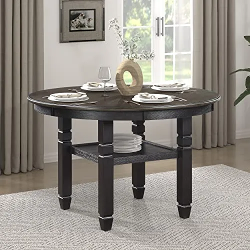 Lexicon Braun 47.5 Dia. Round Dining Table - 30.5" High Round Small Kitchen Table for 2-4, Solid Wood Frame for Small Dining Room, Storage Shelf, Easy Assembly, Brown and Black