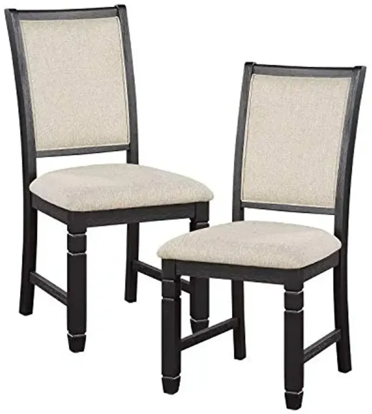 Lexicon Braun Wood Dining Room Chair Set of 2 Farmhouse Dining Chairs Set of 2, Beige Upholstered, Traditional Armless Kitchen Seat, Solid Wood Frame, Foam Padded Seats, Easy Assembly - Black