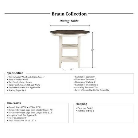 Lexicon Braun 5-Piece Counter Height Dining Set, Antique White