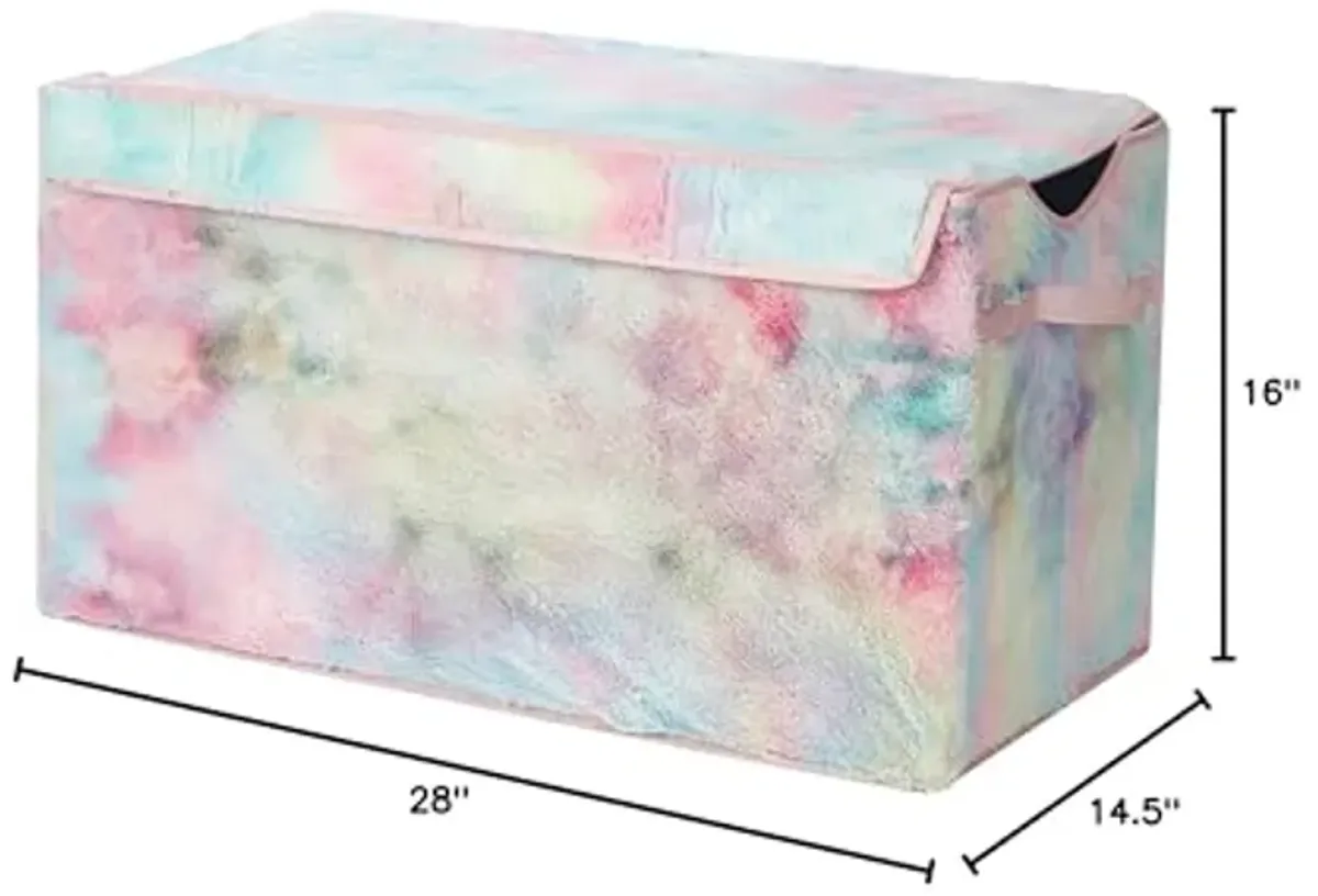 Heritage Kids Sorbet Dream Faux Fur Collapsible Toy Storage Trunk, 28" W, Tie Dye