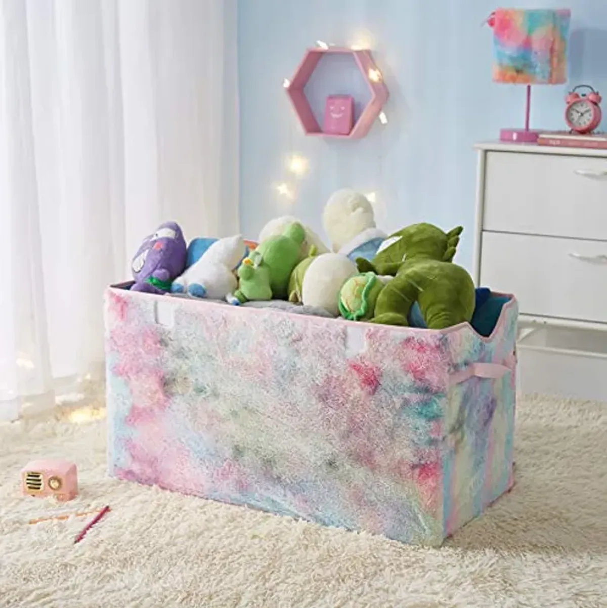 Heritage Kids Sorbet Dream Faux Fur Collapsible Toy Storage Trunk, 28" W, Tie Dye