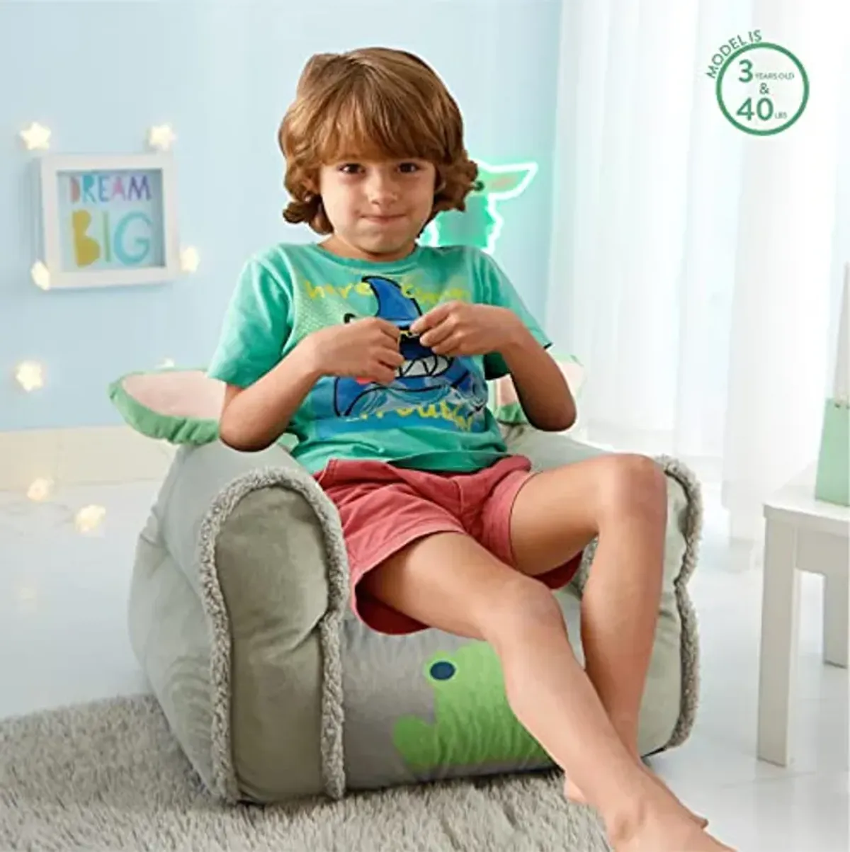 Idea Nuova Figural Mink with Sherpa Trim Bean Bag Chair for Toddlers and Kids, Star Wars Grogu