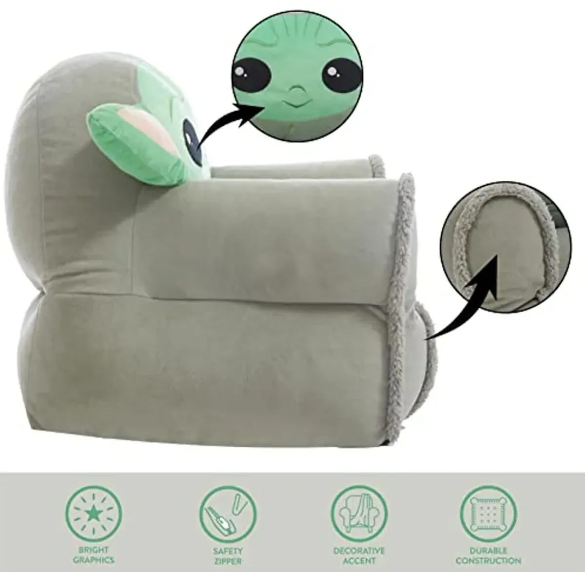 Idea Nuova Figural Mink with Sherpa Trim Bean Bag Chair for Toddlers and Kids, Star Wars Grogu