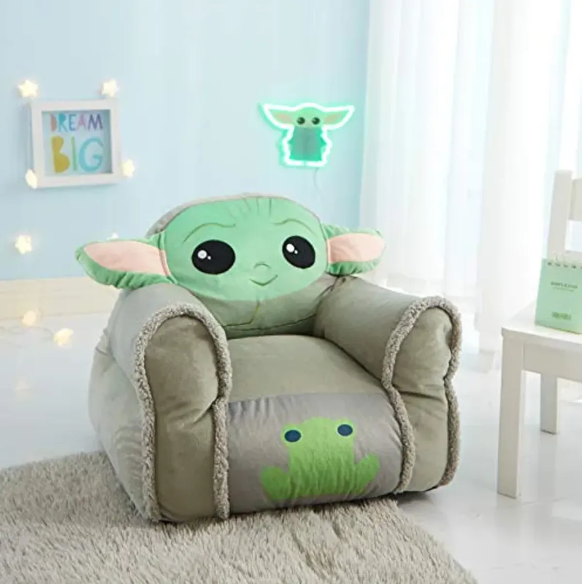 Idea Nuova Figural Mink with Sherpa Trim Bean Bag Chair for Toddlers and Kids, Star Wars Grogu