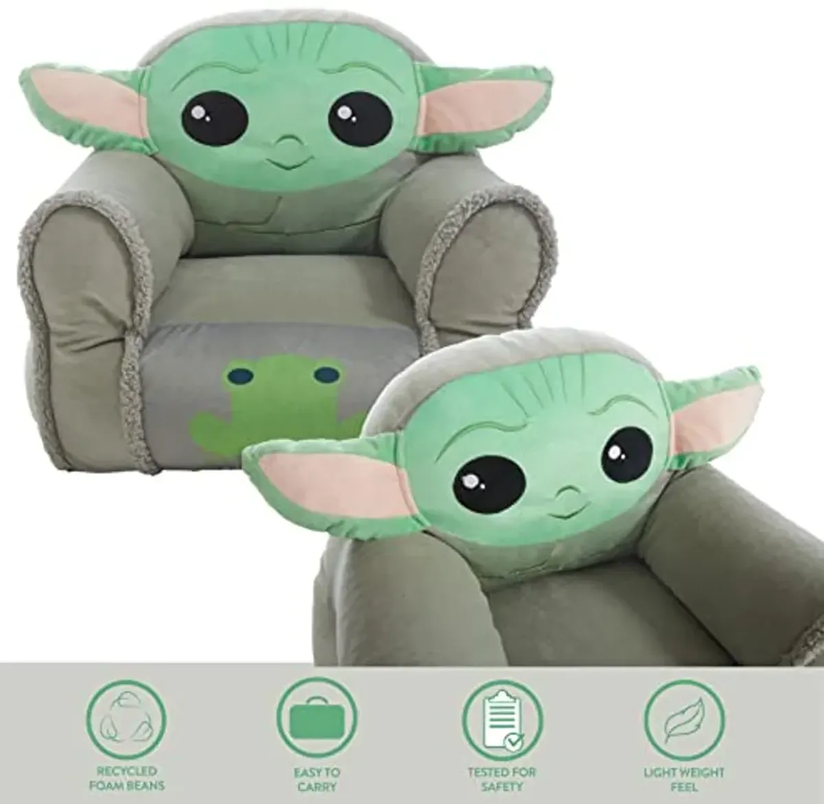 Idea Nuova Figural Mink with Sherpa Trim Bean Bag Chair for Toddlers and Kids, Star Wars Grogu