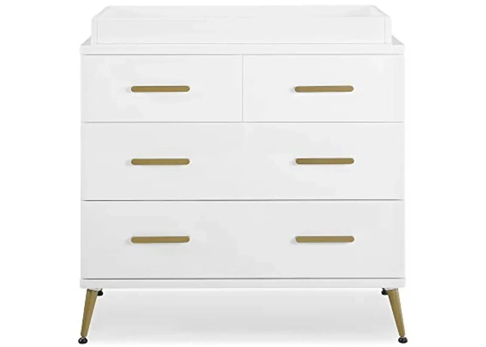 Delta Children Sloane 4 Drawer Dresser with Changing Top, Bianca White w/Melted Bronze