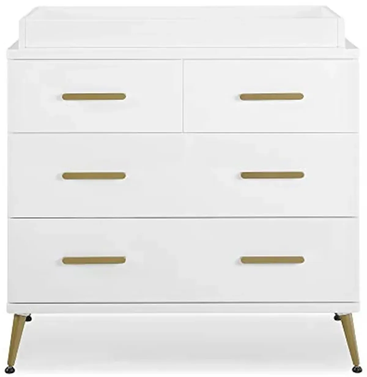 Delta Children Sloane 4 Drawer Dresser with Changing Top, Bianca White w/Melted Bronze