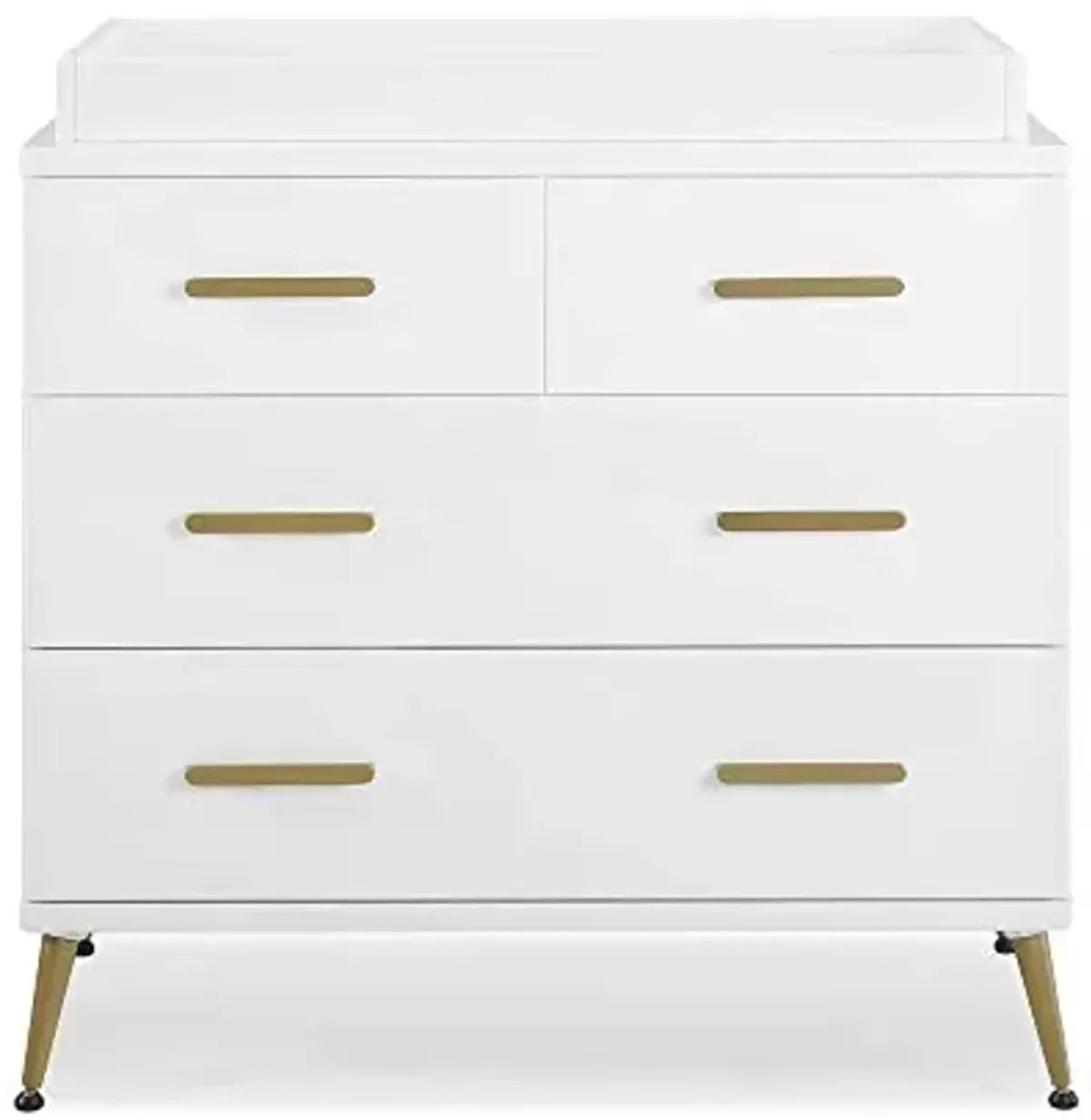 Delta Children Sloane 4 Drawer Dresser with Changing Top, Bianca White w/Melted Bronze