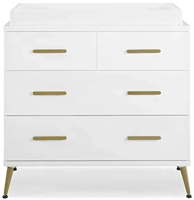 Delta Children Sloane 4 Drawer Dresser with Changing Top, Bianca White w/Melted Bronze