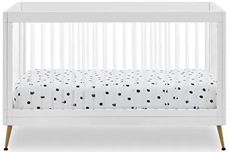 Delta Children Sloane 4-in-1 Acrylic Convertible Crib - Includes Conversion Rails, Bianca White w/Melted Bronze
