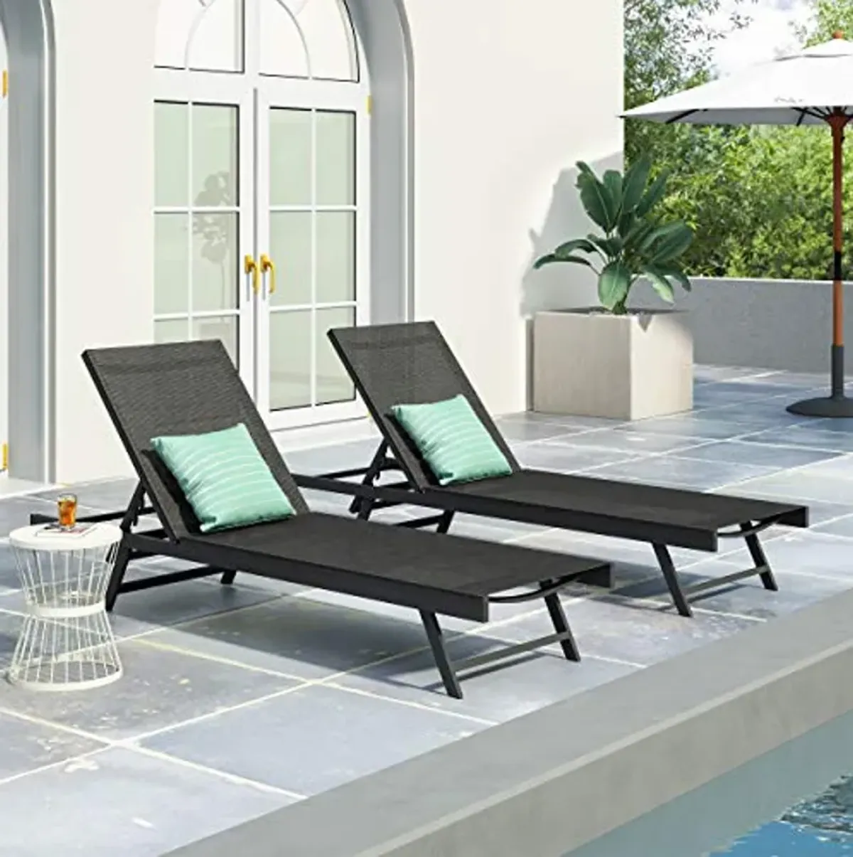 Christopher Knight Home Martin Outdoor Aluminum Chaise Lounge with Mesh Seating (Set of 2), Black and Dark Gray