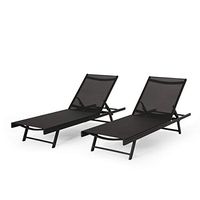 Christopher Knight Home Martin Outdoor Aluminum Chaise Lounge with Mesh Seating (Set of 2), Black and Dark Gray