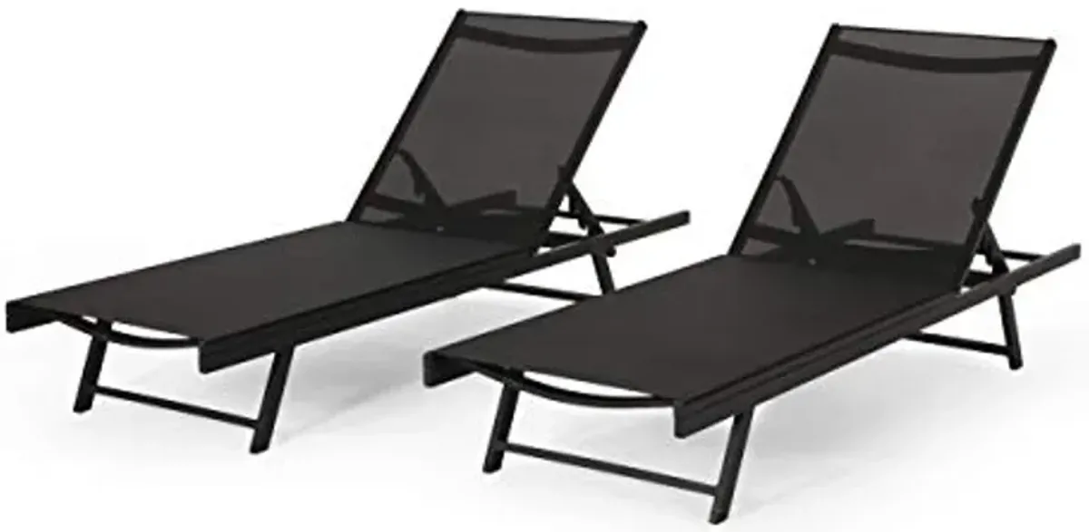 Christopher Knight Home Martin Outdoor Aluminum Chaise Lounge with Mesh Seating (Set of 2), Black and Dark Gray