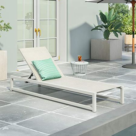 Christopher Knight Home Jerome Outdoor Aluminum Chaise Lounge with Mesh Seating, White