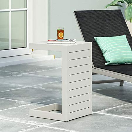 Christopher Knight Home Jesse Coral Outdoor Modern Aluminum C-Shaped End Table, White