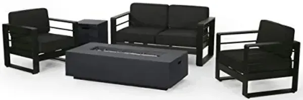 Christopher Knight Home Cheney Bay Outdoor Aluminum 4 Seater Chat Set with Fire Pit, Black, Gray, and Dark Gray