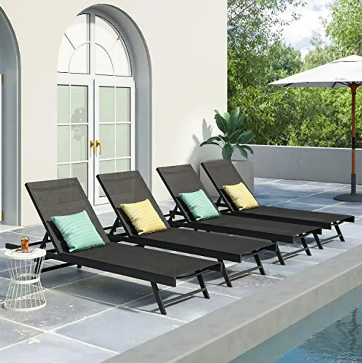 Christopher Knight Home Martin Outdoor Aluminum Chaise Lounge with Mesh Seating (Set of 4), Black + Dark Gray